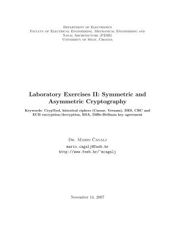 Laboratory Exercises II: Symmetric and Asymmetric Cryptography