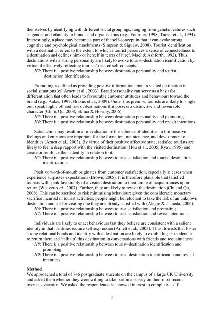 Destination Personality: Effects on Satisfaction, Identification, Word-of