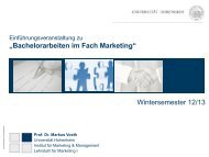 „Bachelorarbeiten im Fach Marketing“ Wintersemester 12/13