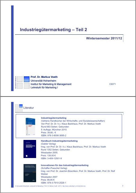Industriegütermarketing – Teil 2 - Lehrstuhl für Marketing I ...