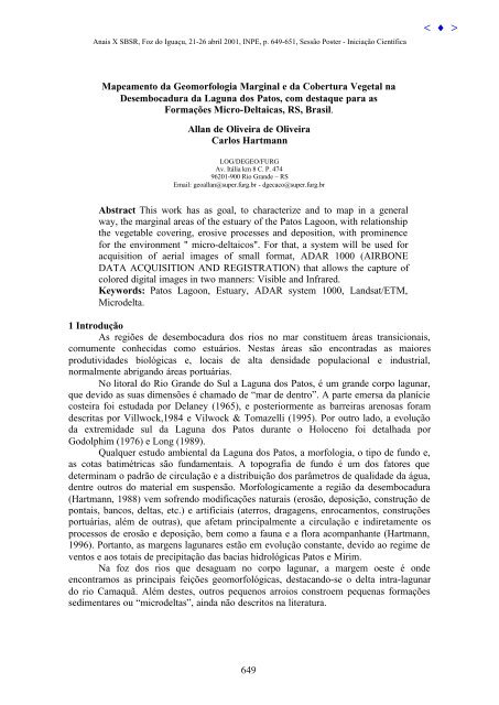 Mapeamento da Geomorfologia Marginal e da Cobertura ... - Inpe