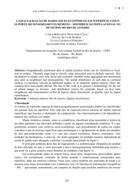 A espacialização de dados sócio-econômicos em superfície ... - Inpe