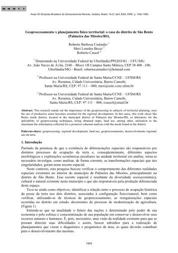 Geoprocessamento x planejamento físico territorial: o caso do ... - Inpe