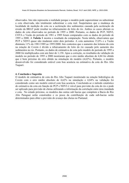 Estimativa de cota do Rio Alto Taquari utilizando NDVI e ... - Inpe