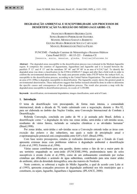 DEGRADAÇÃO AMBIENTAL E SUSCEPTIBILIDADE AOS ...