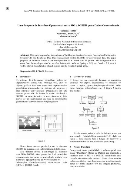 Uma Proposta de Interface Operacional entre SIG e SGBDR ... - Inpe