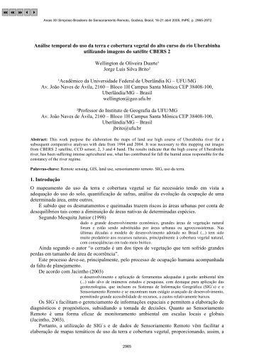 Análise temporal do uso da terra e cobertura vegetal do alto ... - Inpe