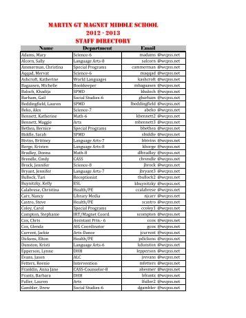Martin GT Magnet Middle School 2012 - 2013 Staff Directory