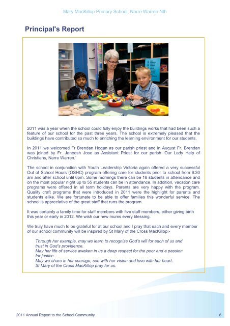 2011 Annual Report to the Community - Mary Mackillop Primary ...