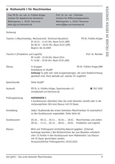 1. Sem. WiSe 2009/2010 - Fachschaft Maschinenbau der Leibniz ...