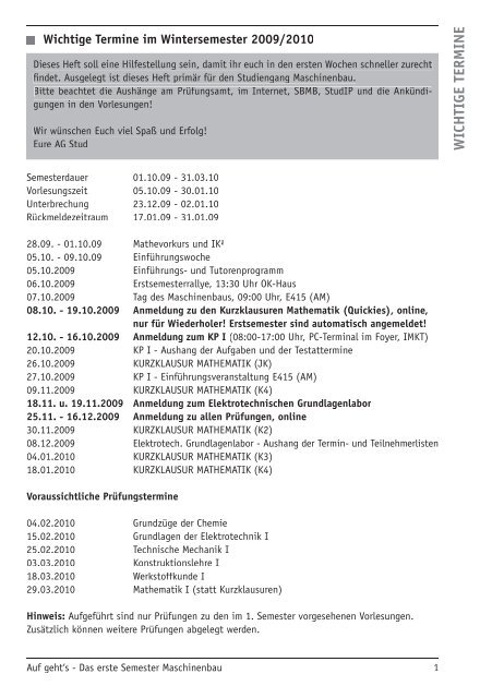 1. Sem. WiSe 2009/2010 - Fachschaft Maschinenbau der Leibniz ...