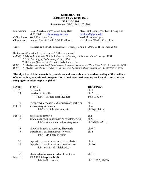 GEOLOGY 304 SEDIMENTARY GEOLOGY SPRING 2006 ...