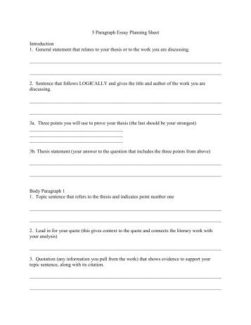 Five Paragraph Essay Planning Sheet