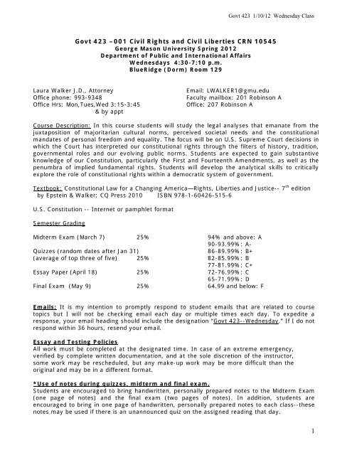 Gmu Spring 2022 Final Exam Schedule Govt 423 Syllabus - George Mason University