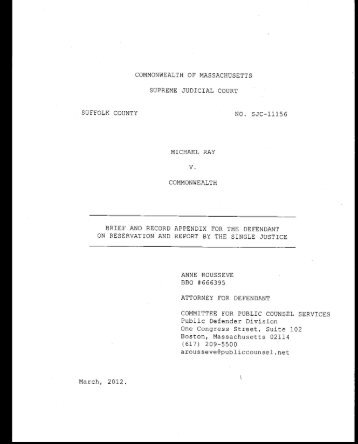 462 Mass. 1 Appellant Ray Brief - Mass Cases