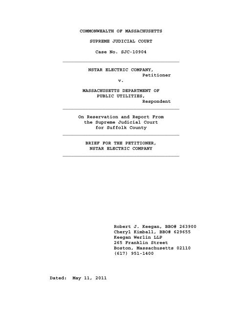 462 Mass. 381 - Appellant NSTAR Brief - Mass Cases