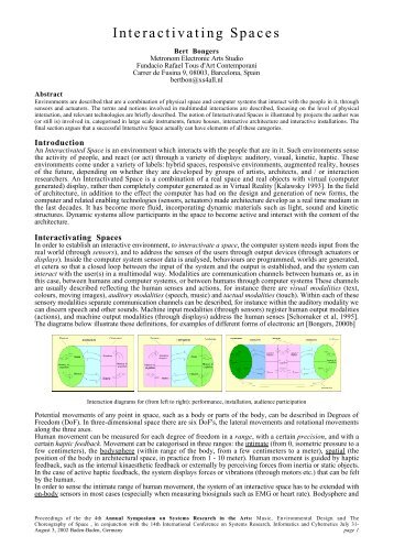 Interactivating Spaces, Bert Bongers - Media Arts and Technology