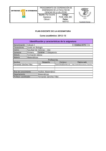 Programa De La Asignatura Departamento De Matematicas