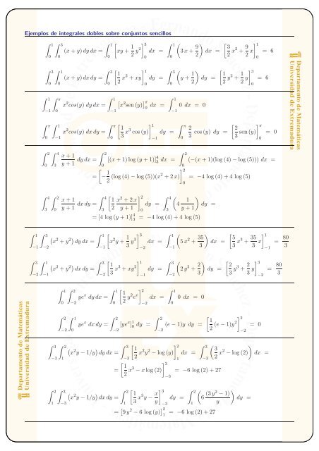 Más ejemplos de integrales dobles - Departamento de Matemáticas ...