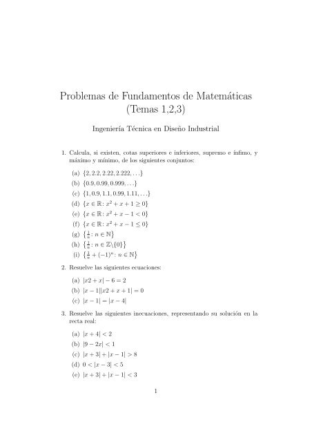 Problemas de Fundamentos de Matemáticas (Temas 1,2,3)