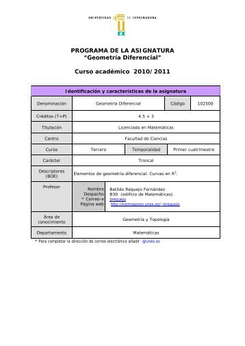 Geometría Diferencial - Departamento de Matemáticas