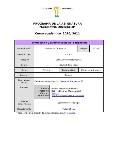 Geometría Diferencial - Departamento de Matemáticas