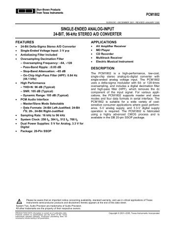 Single-Ended Analog-Input 24-Bit, 96-kHz Stereo A/D ... - HTL Wien 10