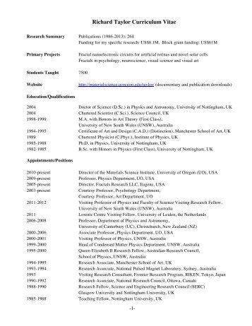 Dr. Taylor's Resume - Materials Science Institute - University of Oregon
