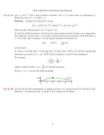 Math 1300 Written Homework #10 Solutions 4.2, Q. 24. Let y = at 2e ...