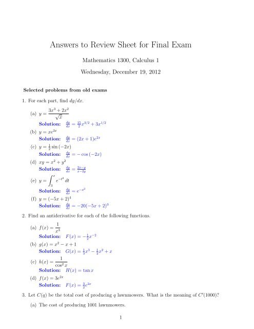 Answers to Review Sheet for Final Exam