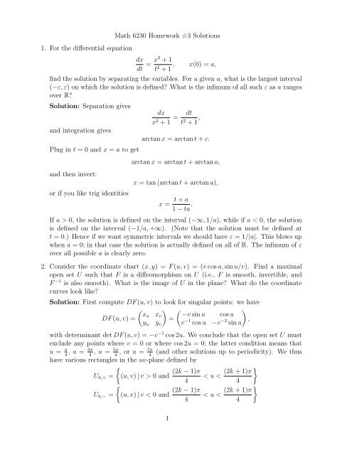 Math 6230 Homework #3 Solutions 1. For the differential equation ...