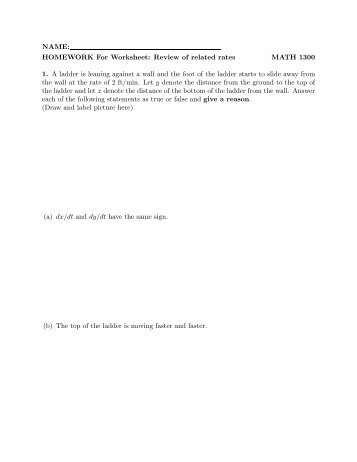 related rates homework mastermathmentor related rates homework mastermathmentor