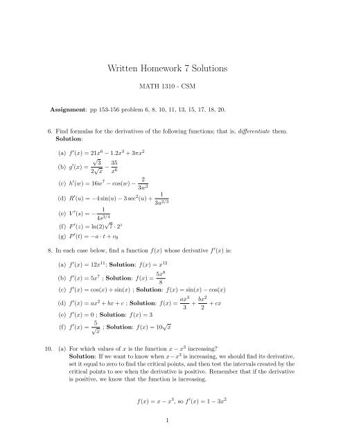 Written Homework 7 Solutions