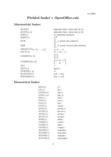 Přehled funkcí v OpenOffice.calc