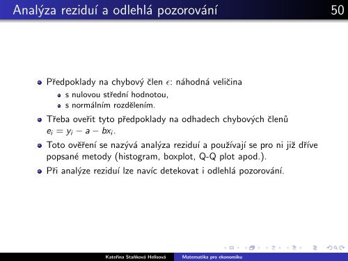 Matematika pro ekonomiku - Statistika, regresní analýza, náhodné ...