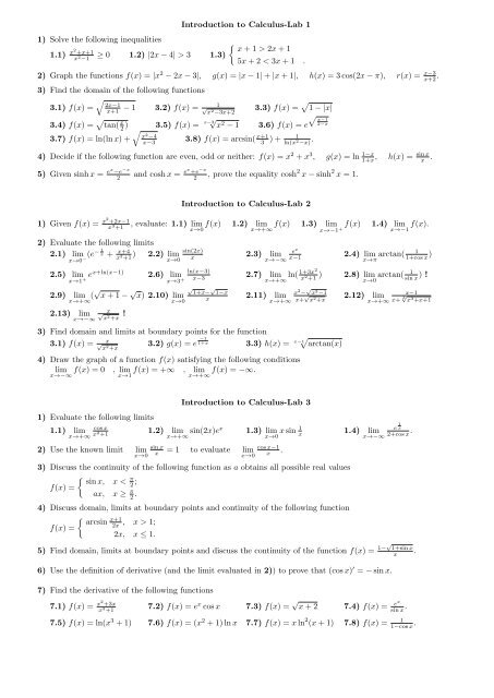 Introduction to Calculus-Lab 1 1) Solve the following inequalities 1.1 ...
