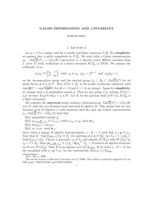 "Galois deformation and L-invariant", by Haruzo Hida (5 pages [PDF])