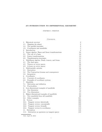 AN INTRODUCTION TO DIFFERENTIAL GEOMETRY Contents 1 ...