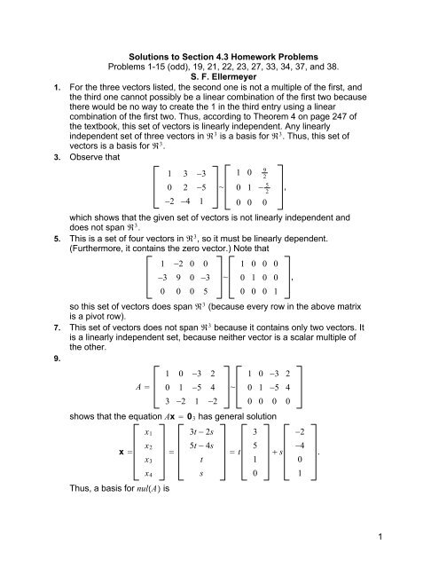 Solutions to Section 4.3 Homework Problems Problems 1-15 (odd ...