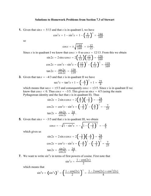 Solutions To Homework Problems From Section 7 3 Of Stewart 1