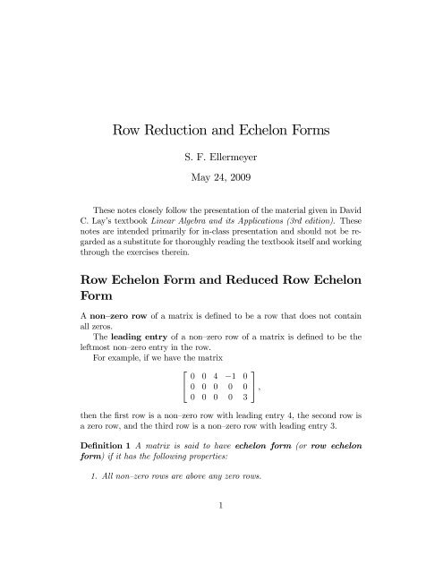 Section 1.2 Notes - Row Reduction and Echelon Forms