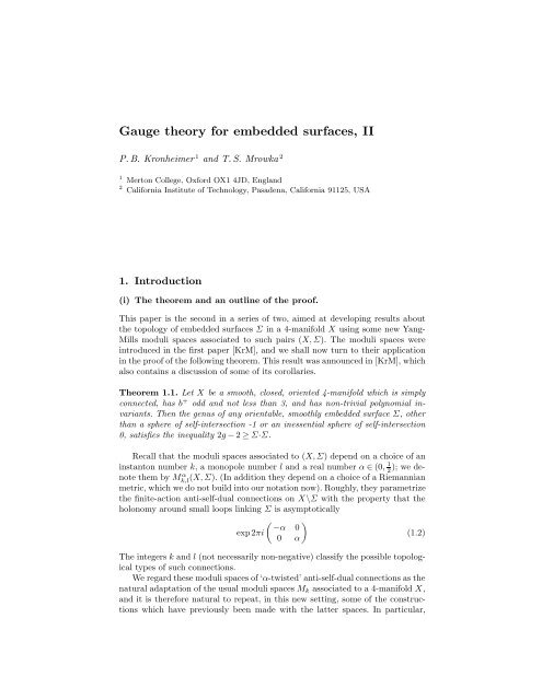 Gauge theory for embedded surfaces, II