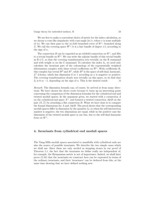 Gauge theory for embedded surfaces, II