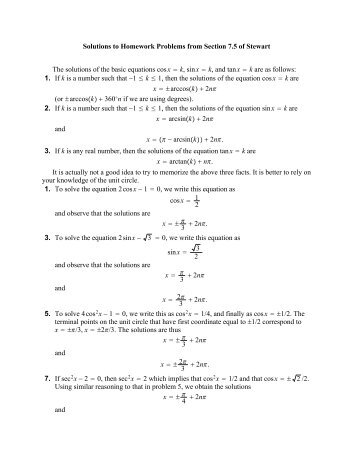 Solutions to Homework Problems from Section 7.5 of Stewart The ...