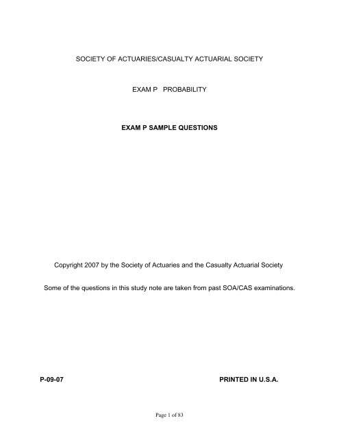 Exam P Practice Example Sample exam in preparation for Exam P