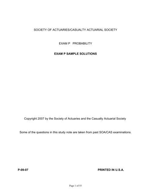 EXAM P SAMPLE SOLUTIONS