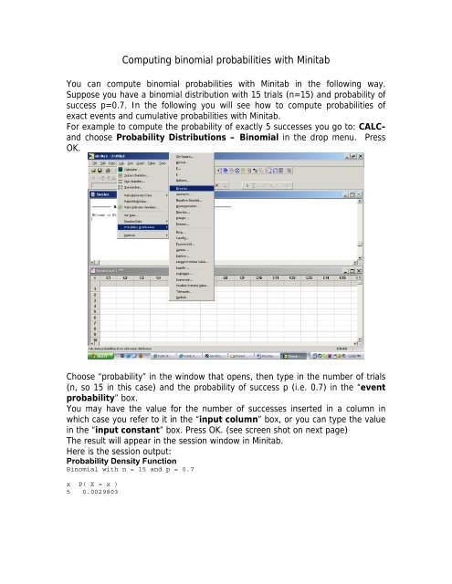 Computing binomial probabilities with Minitab