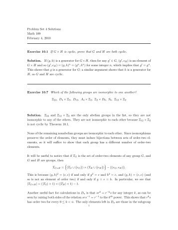 Problem Set 4 Solutions Math 109 February 4, 2010 Exercise 10.1 If ...