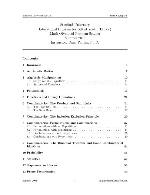 Stanford University Epgy Math Olympiad
