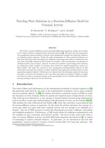 Traveling Wave Solutions in a Reaction-Diffusion Model for Criminal ...